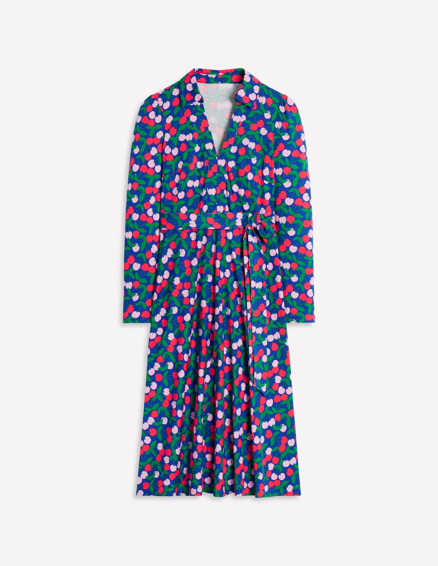 Robe Imogen en jersey à col-Bleu vif, motif Cherry Cascade