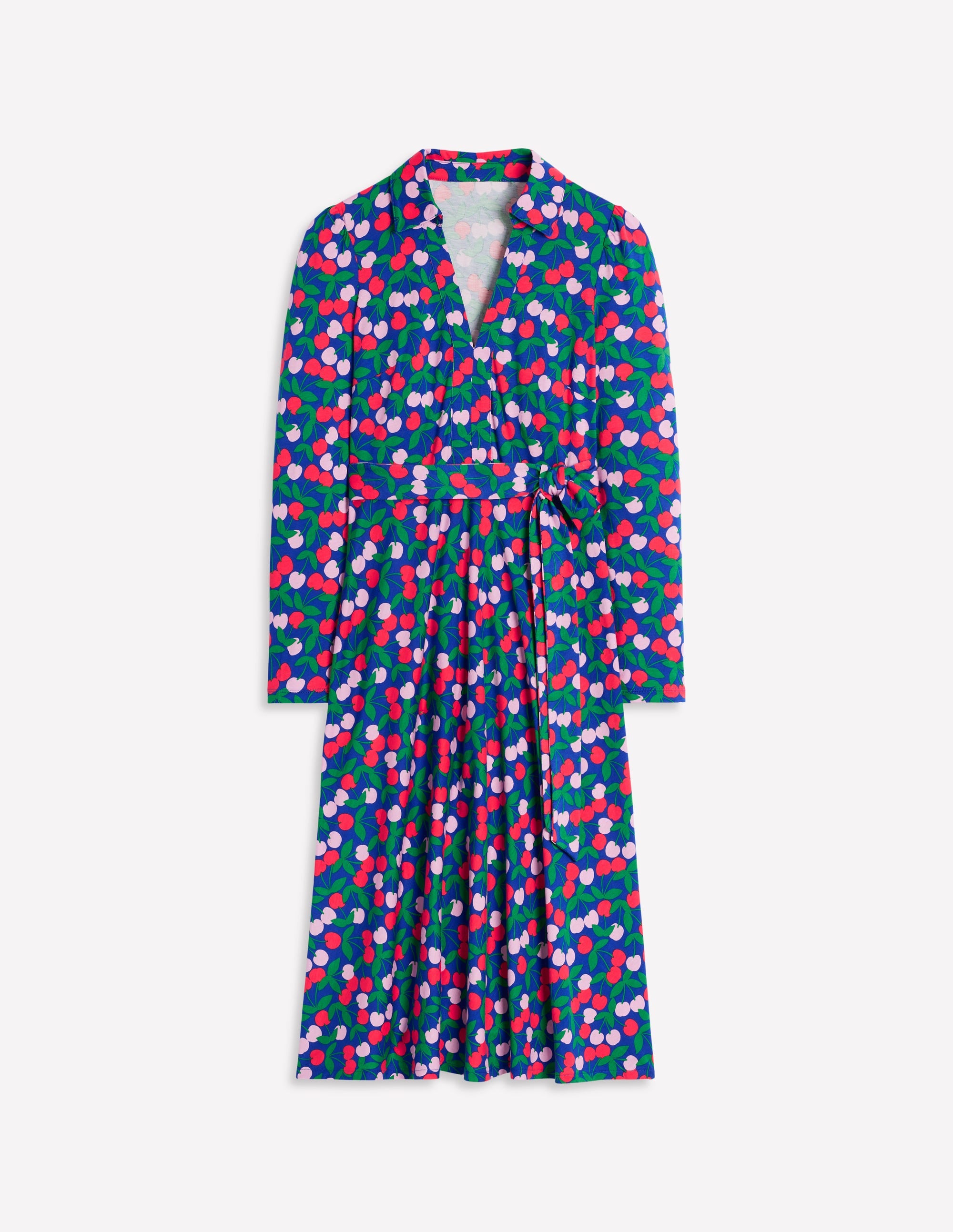 Imogen Jerseykleid mit Kragen-Leuchtendes Blau, Kirschkaskade - Image 5