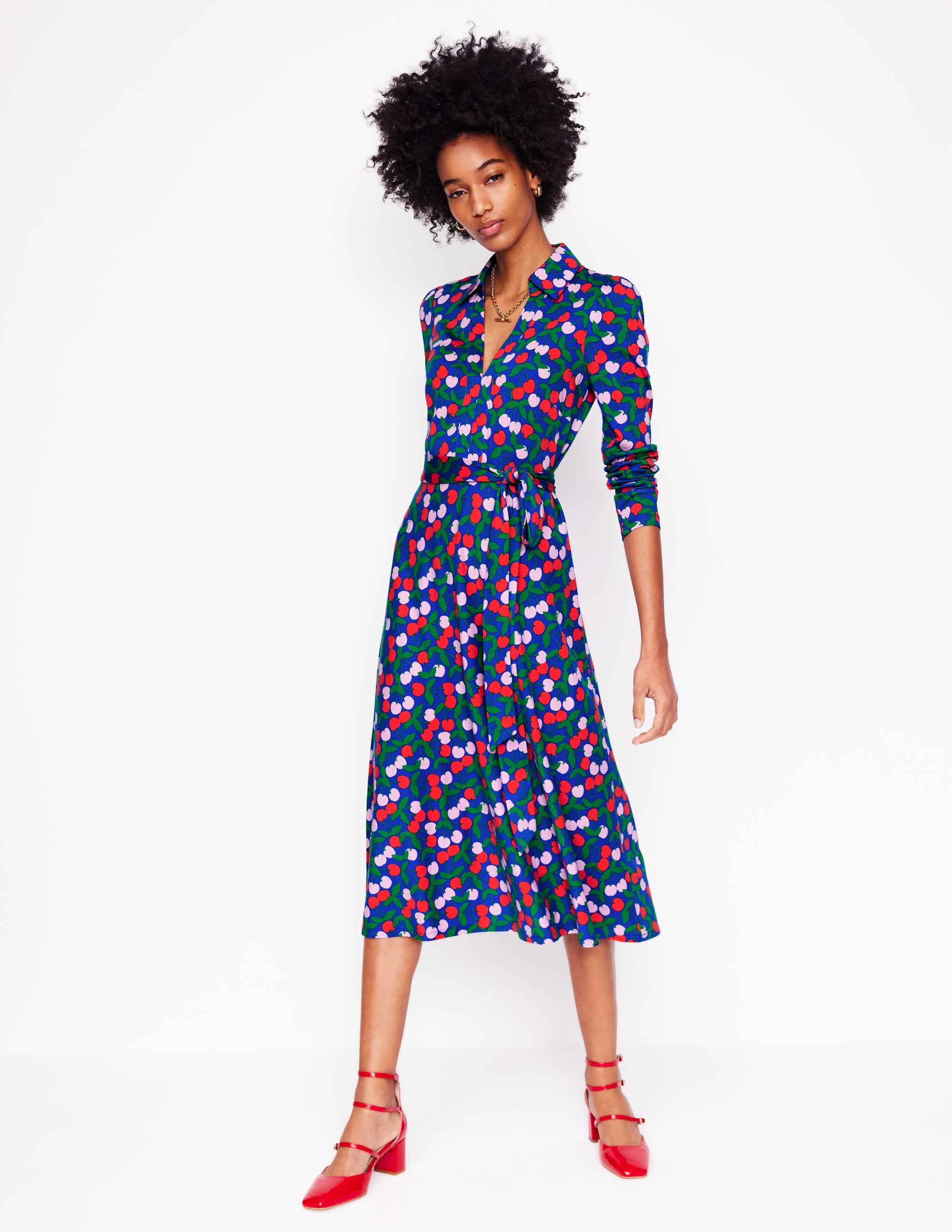 Imogen Jerseykleid mit Kragen-Leuchtendes Blau, Kirschkaskade - Image 1