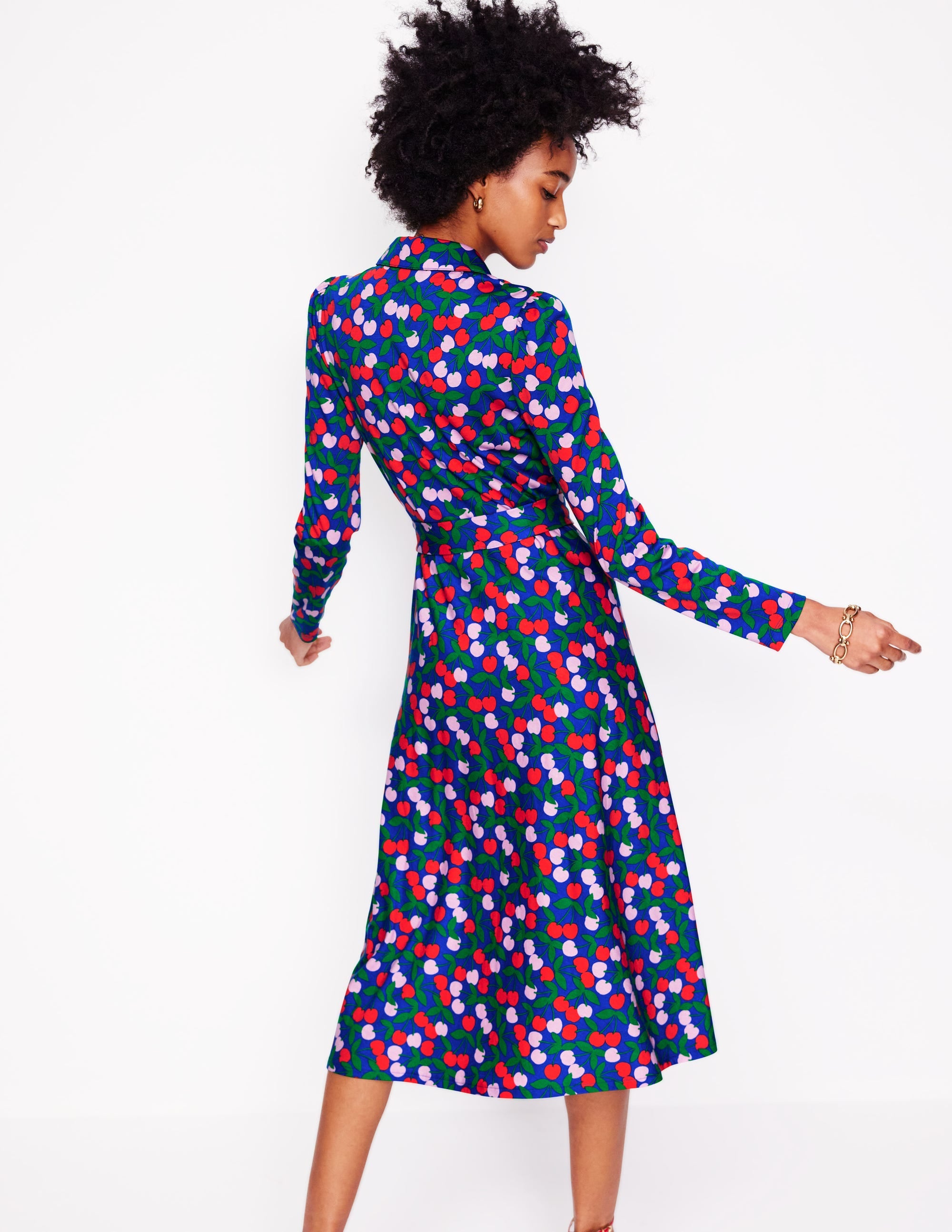 Imogen Jerseykleid mit Kragen-Leuchtendes Blau, Kirschkaskade - Image 3