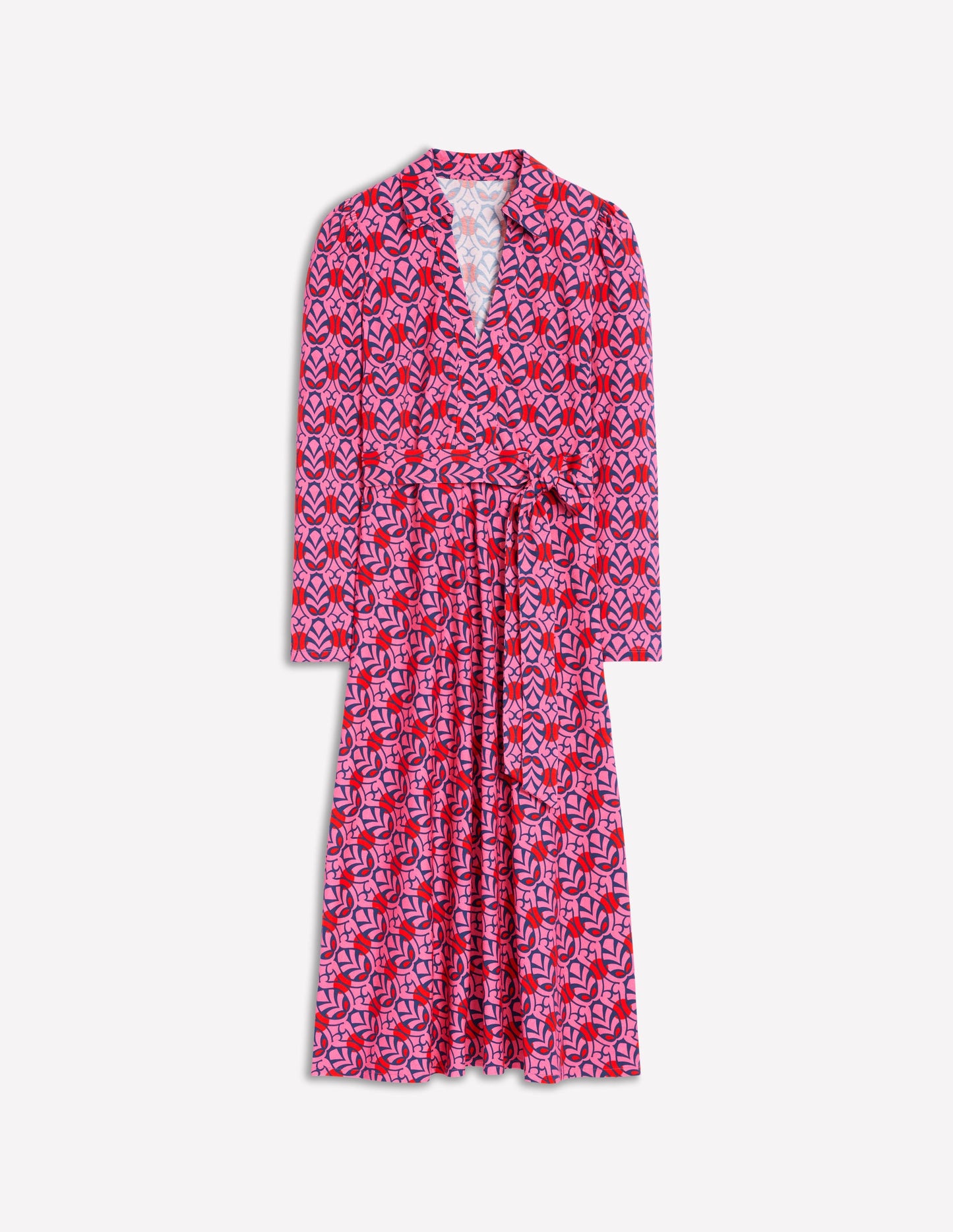 Imogen Collared Jersey Dress-Sorbet Pink, Leaf Terrace