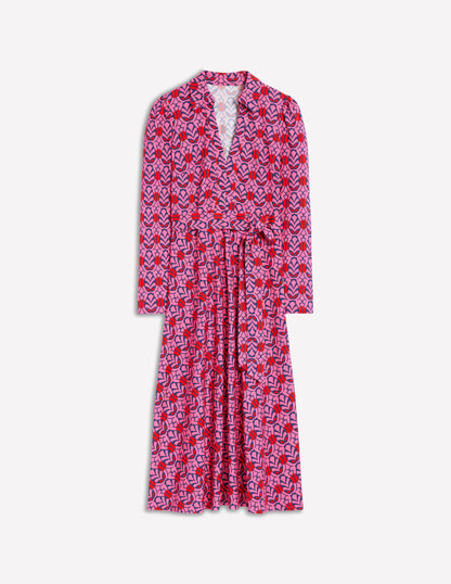 Imogen Collared Jersey Dress-Sorbet Pink, Leaf Terrace