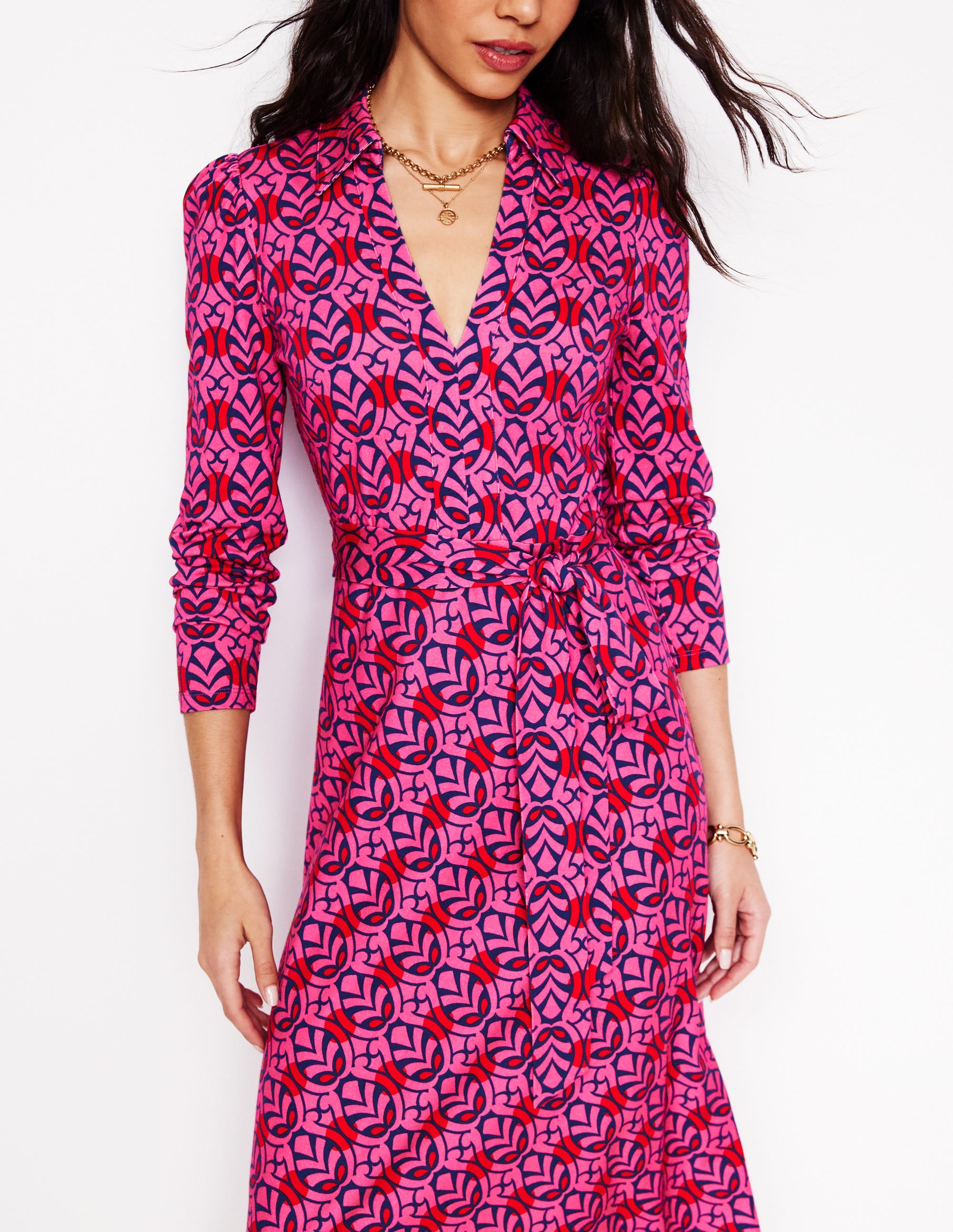 Imogen Jerseykleid mit Kragen-Sorbetrosa, Blattterrasse - Image 2
