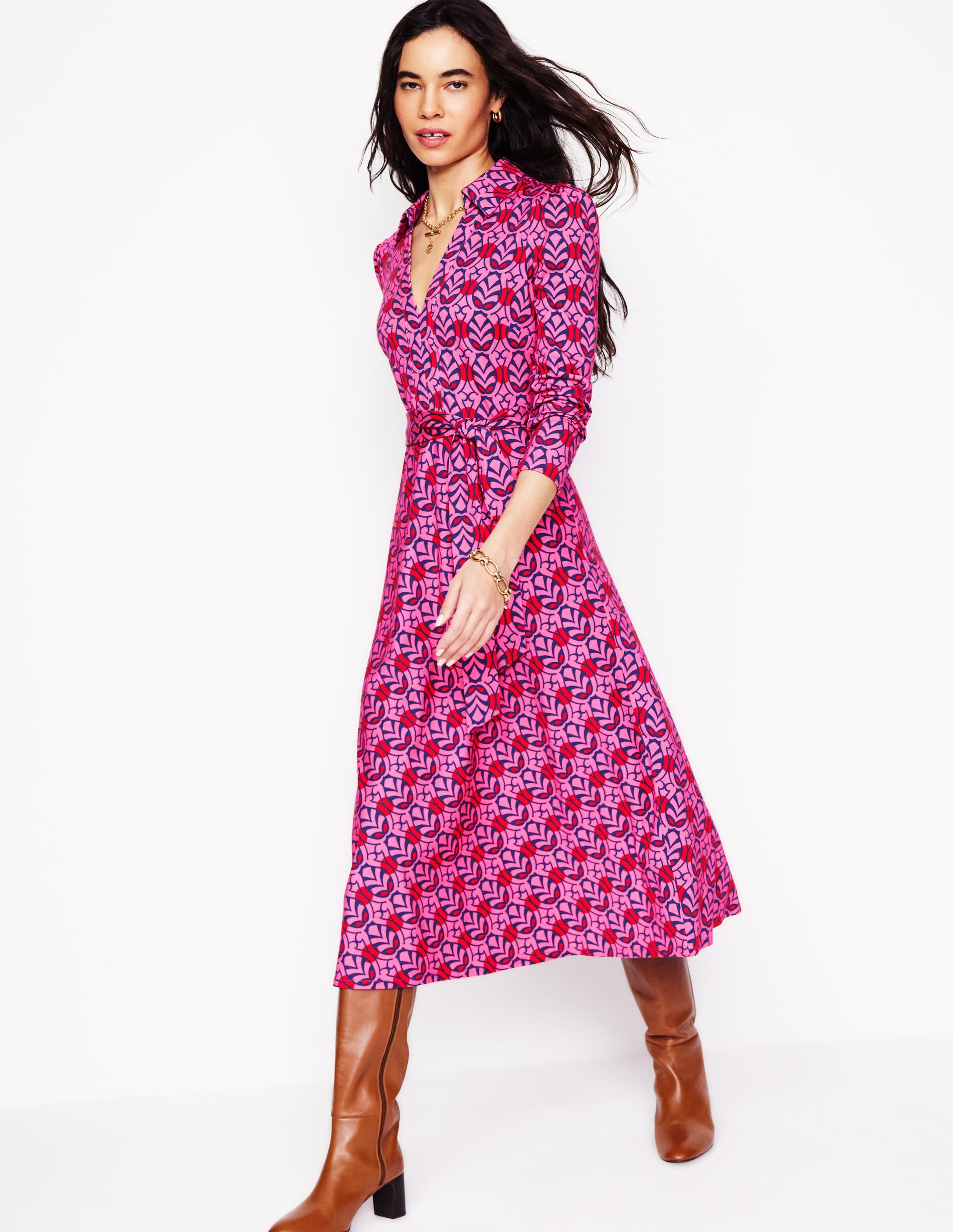 Imogen Jerseykleid mit Kragen-Sorbetrosa, Blattterrasse - Image 4