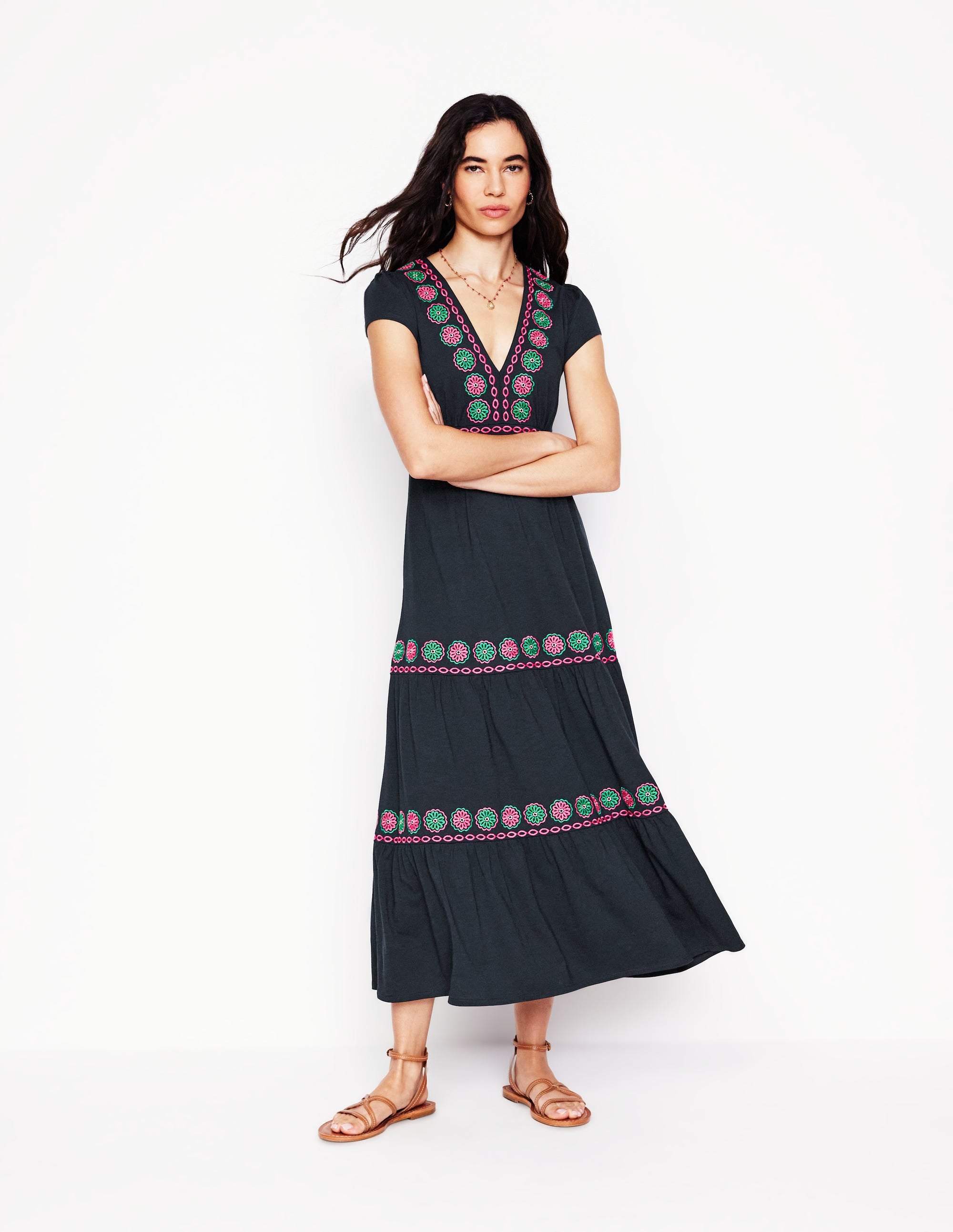 Eloise Besticktes Midikleid-Marineblaue - Image 1