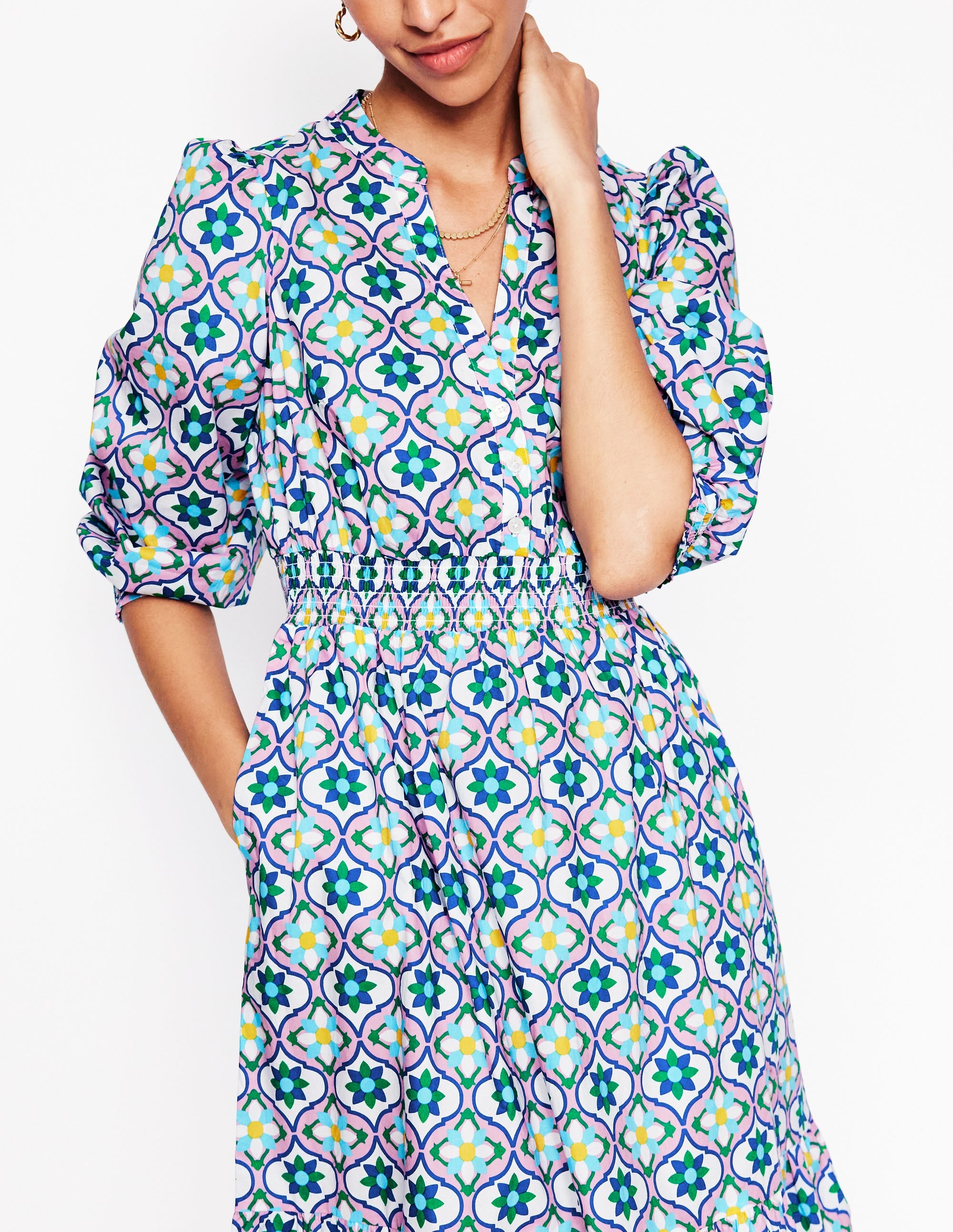 Robe midi Elena en coton à volants-Multi, motif Floweret Tile - Image 2