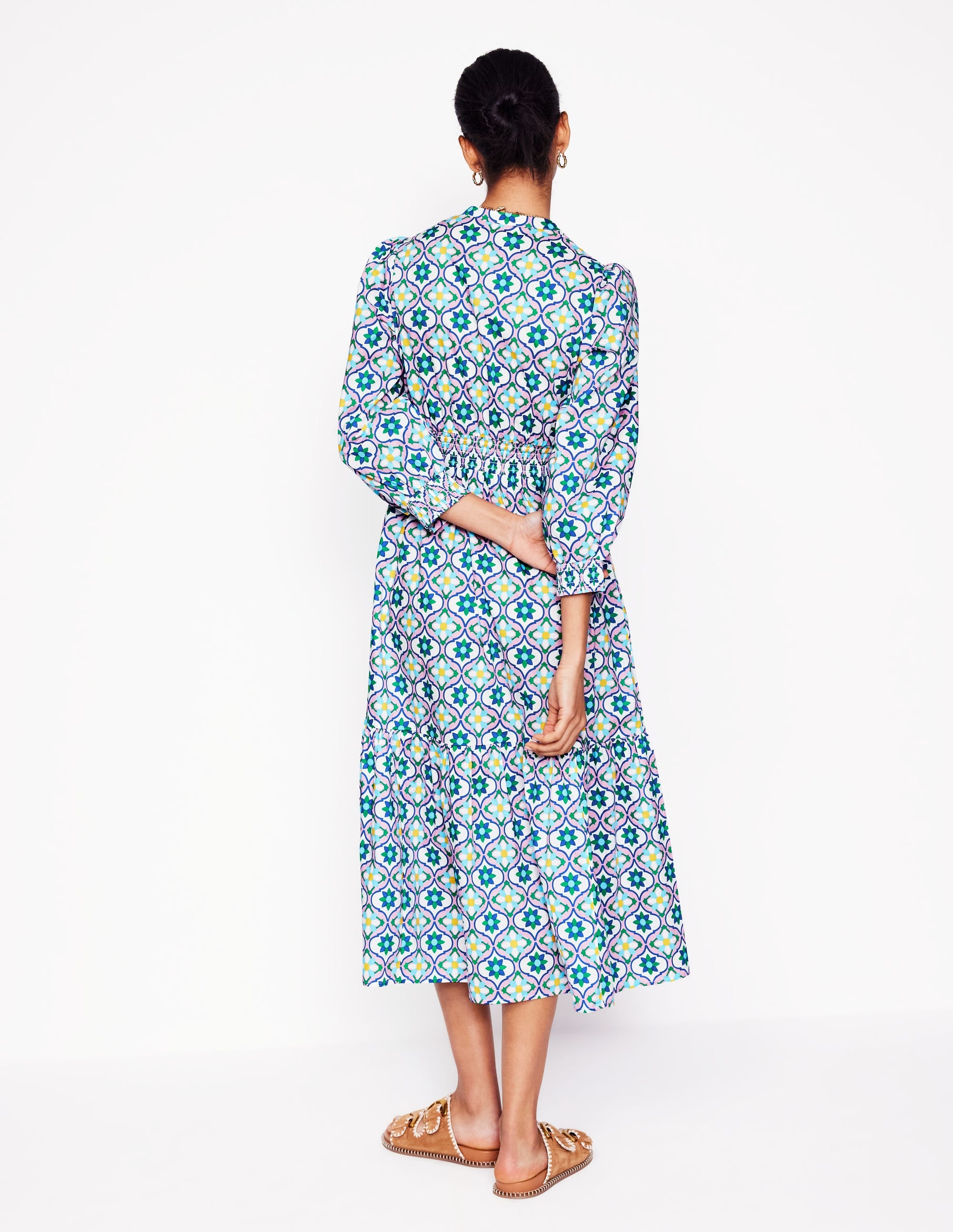 Robe midi Elena en coton à volants-Multi, motif Floweret Tile - Image 3