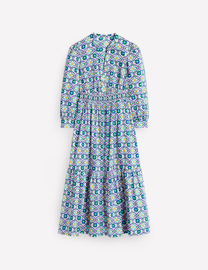 Robe midi Elena en coton à volants-Multi, motif Floweret Tile