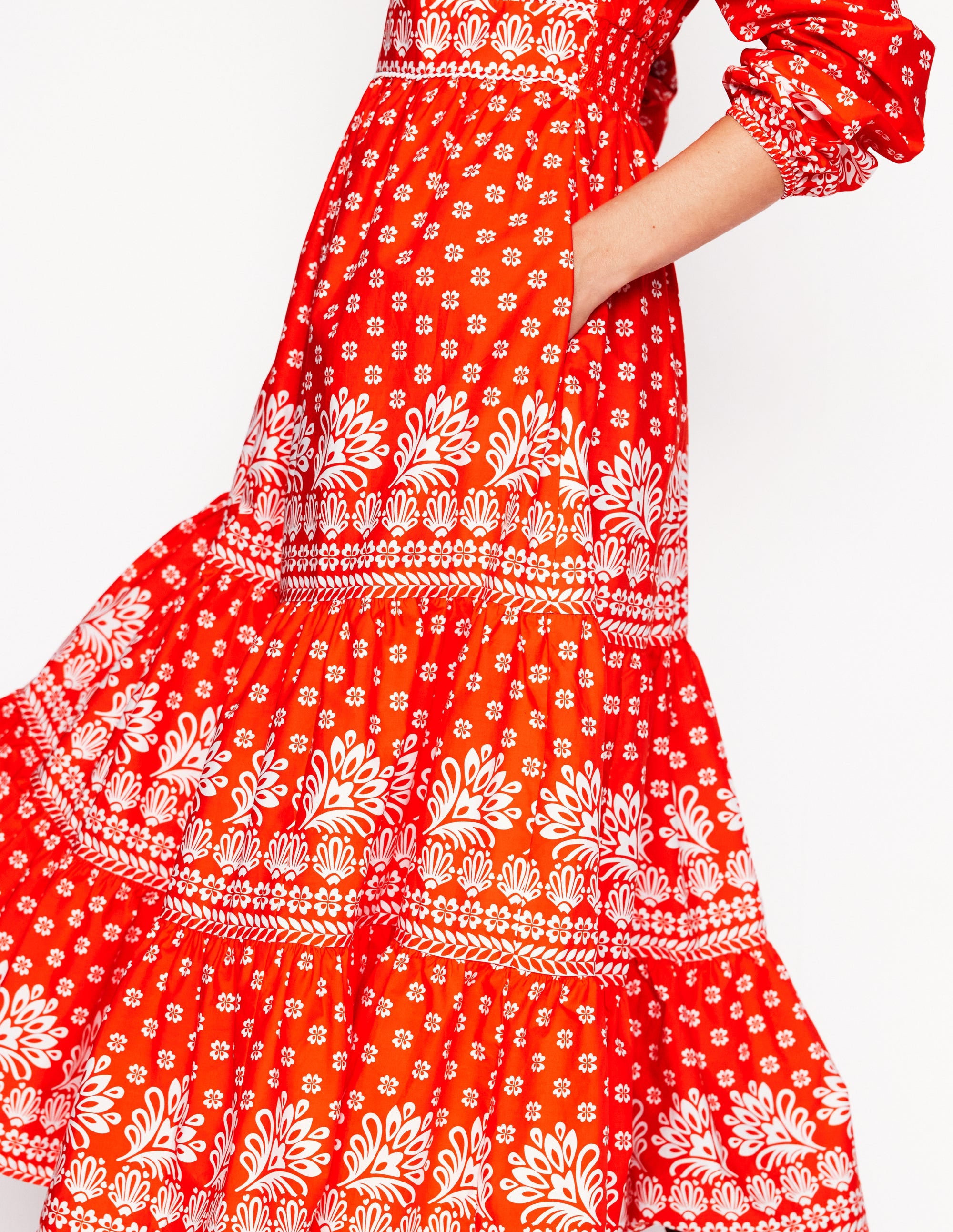 Robe midi Violette-Rouge pétard, motif Palm Flora - Image 5