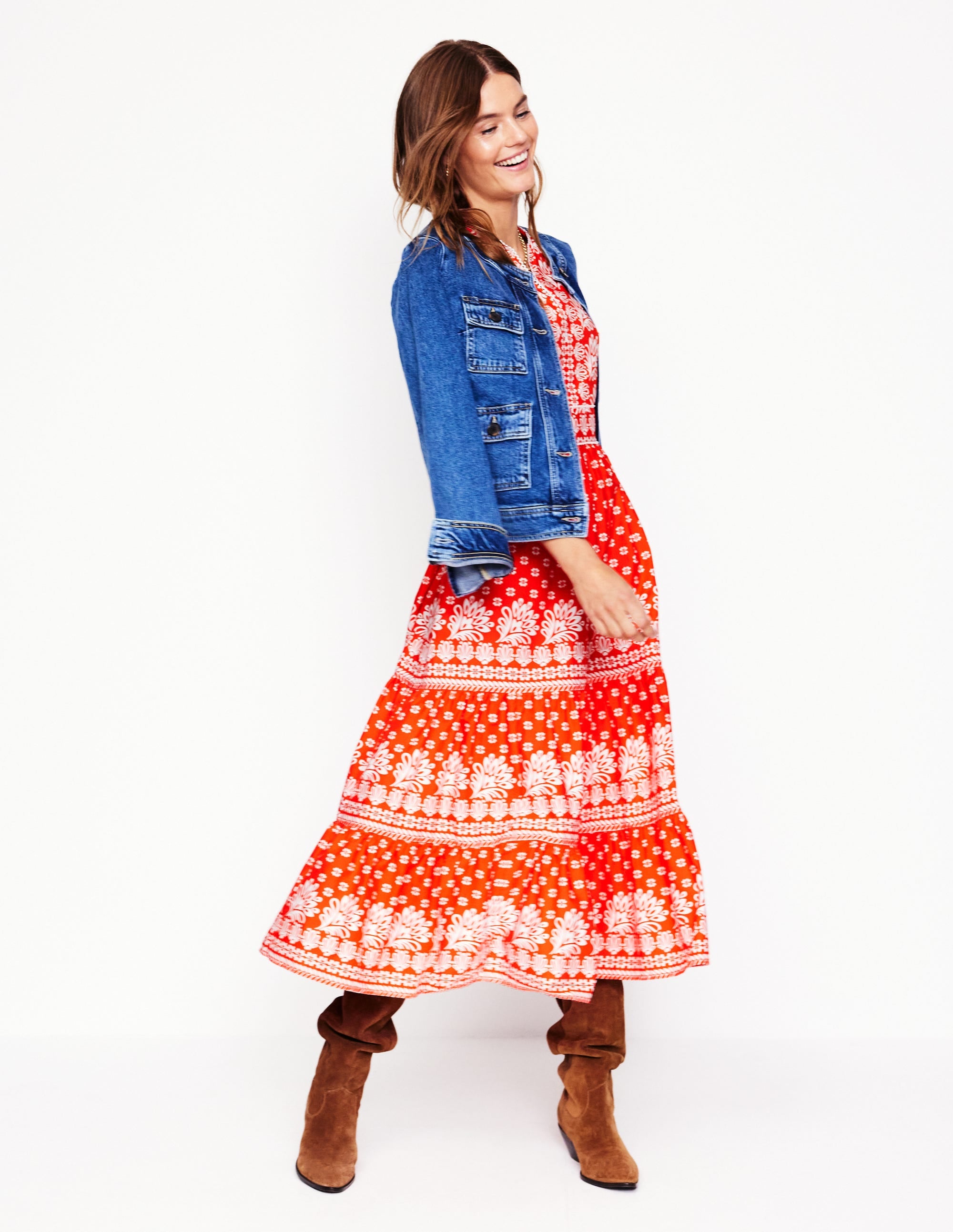 Robe midi Violette-Rouge pétard, motif Palm Flora - Image 6