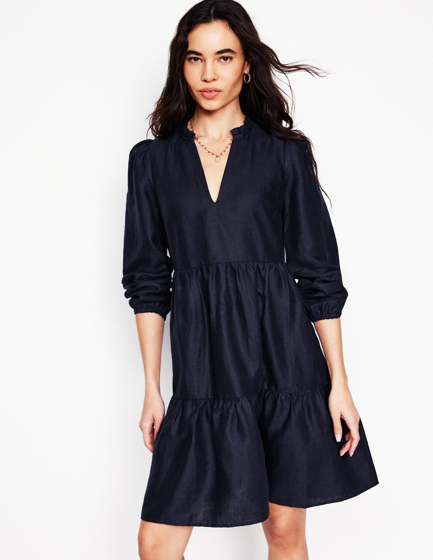 Esme Linen Mini Dress-Navy