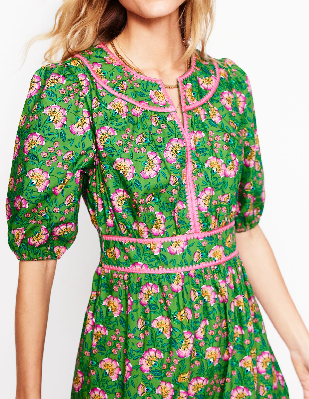 Rhea Besticktes Midikleid-Grün, Zierrebe - Image 3