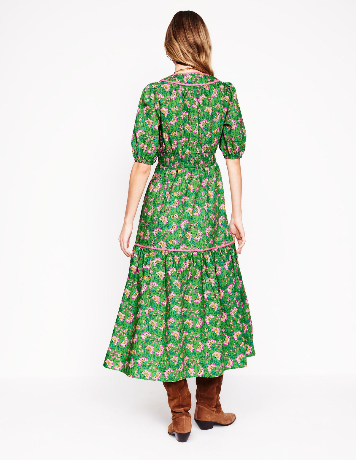 Rhea Besticktes Midikleid-Grün, Zierrebe - Image 4