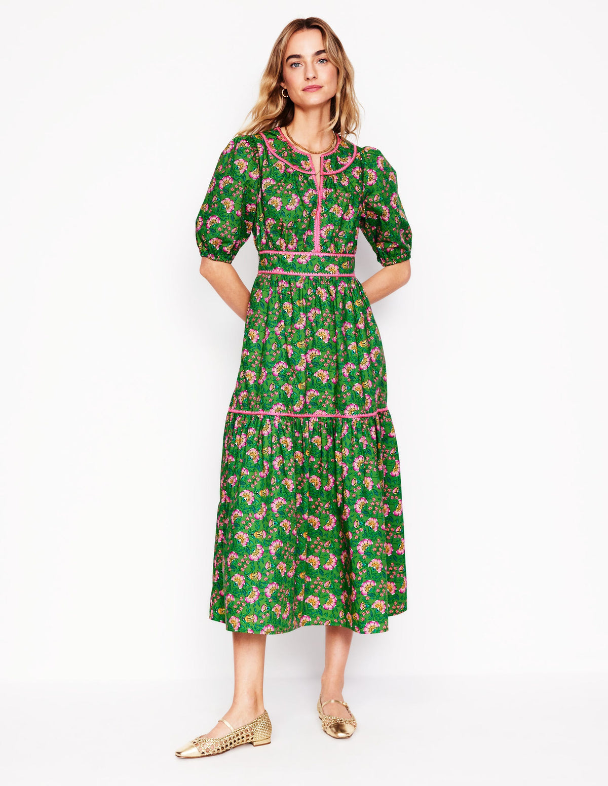 Rhea Besticktes Midikleid-Grün, Zierrebe - Image 6
