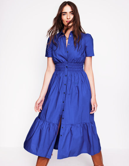 Jane Smocked Shirt Dress-Bright Blue