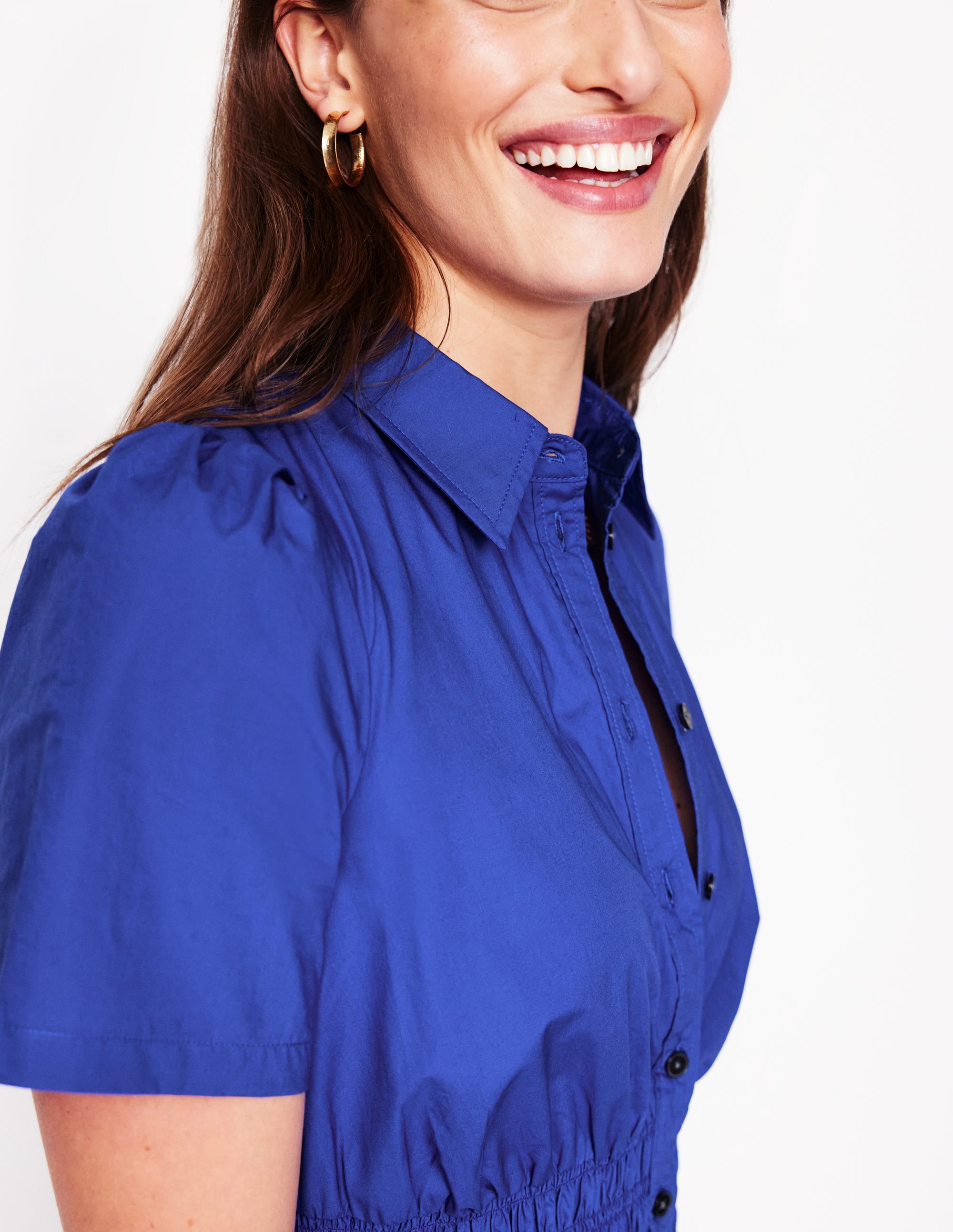 Jane Gesmoktes Hemdblusenkleid-Leuchtendes Blau - Image 3