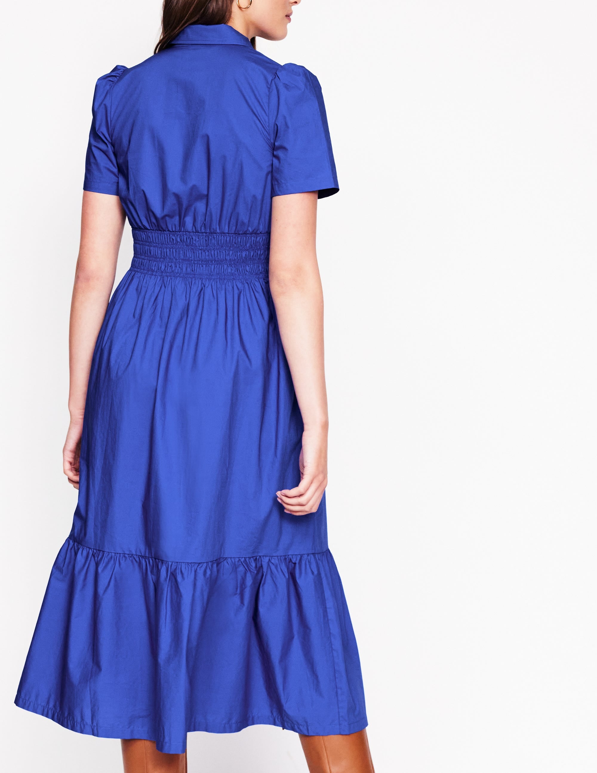 Jane Gesmoktes Hemdblusenkleid-Leuchtendes Blau - Image 4