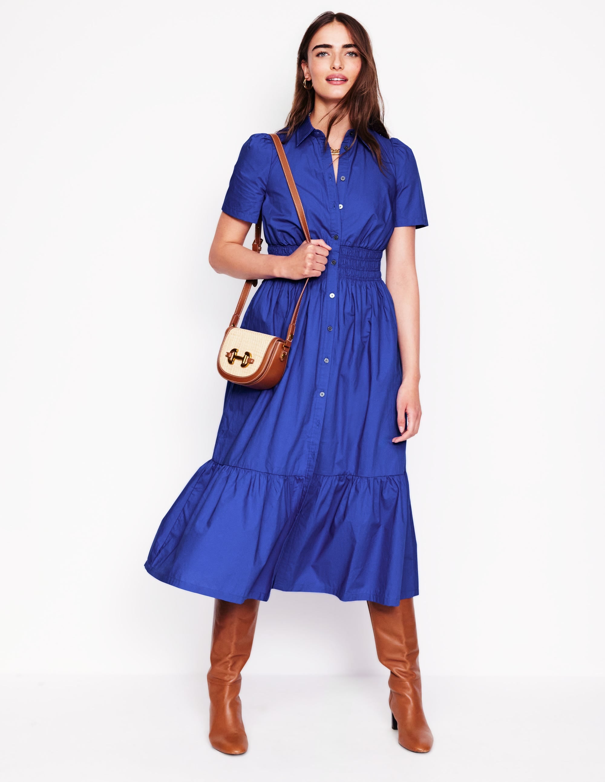 Jane Gesmoktes Hemdblusenkleid-Leuchtendes Blau - Image 6