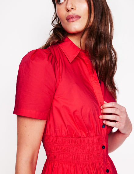 Robe-chemise Jane à smocks-Rouge tarte aux fraises