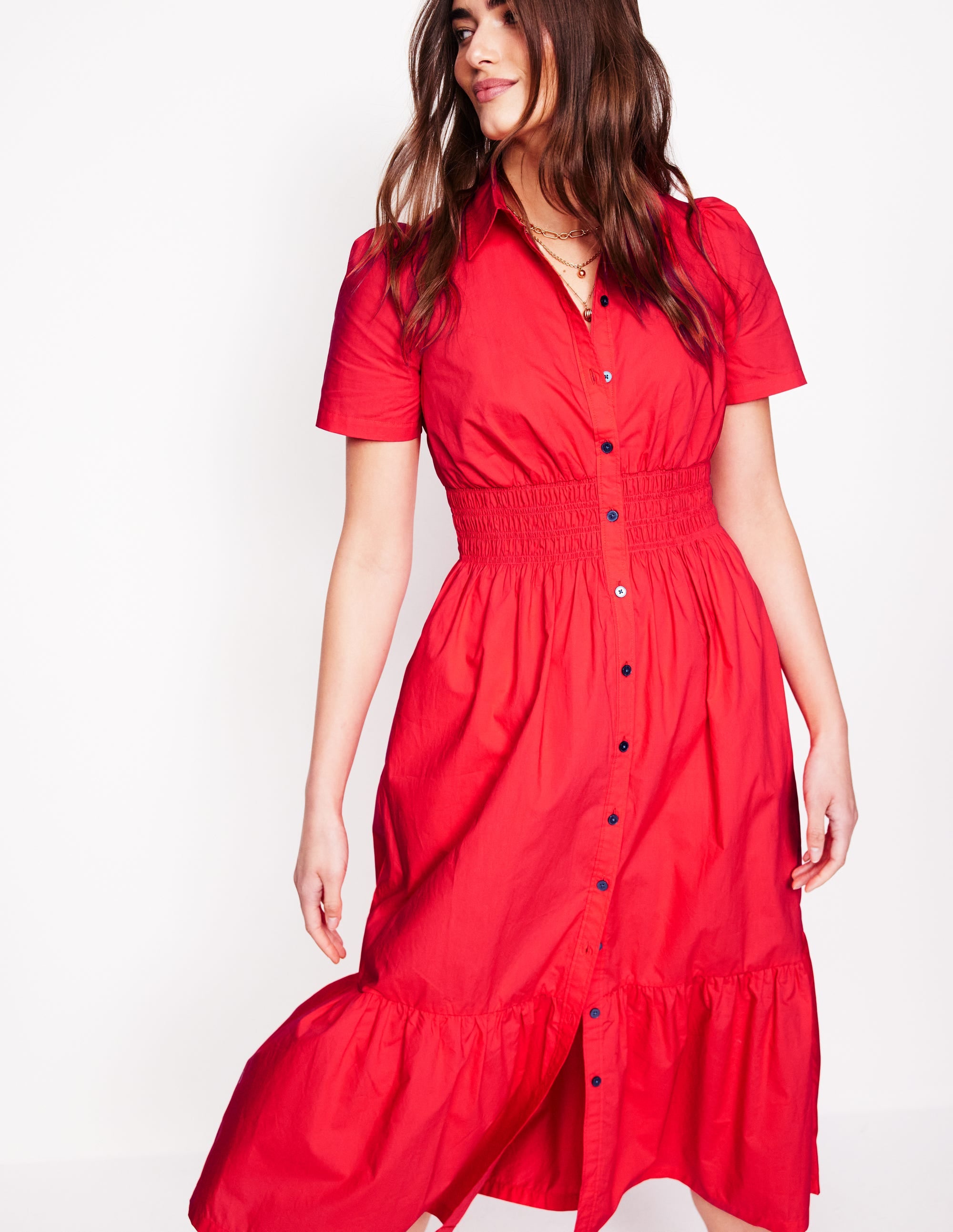 Jane Gesmoktes Hemdblusenkleid-Erbeerkuchenrot - Image 5