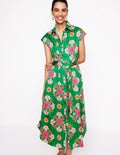 Rachel Cotton Midi Shirt Dress-Rich Emerald, Meadow Posy