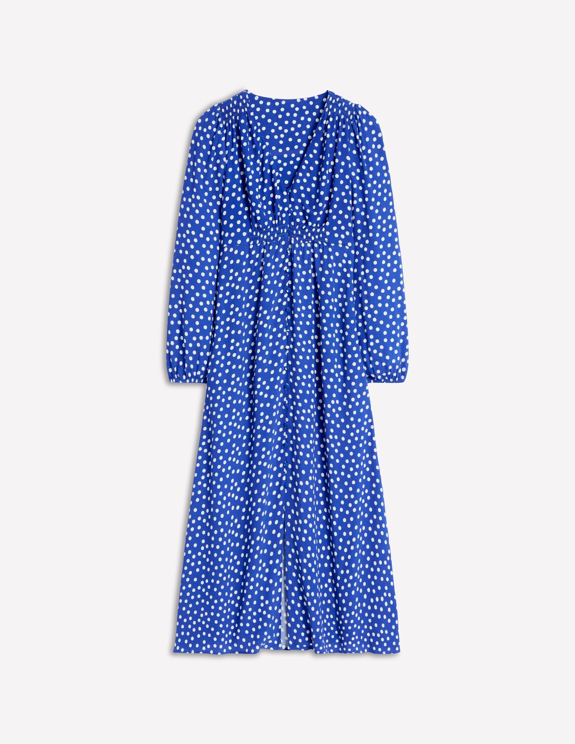 Robe Cynthia style 40s boutonnée-Bleu vif, pois abstrait - Image 6