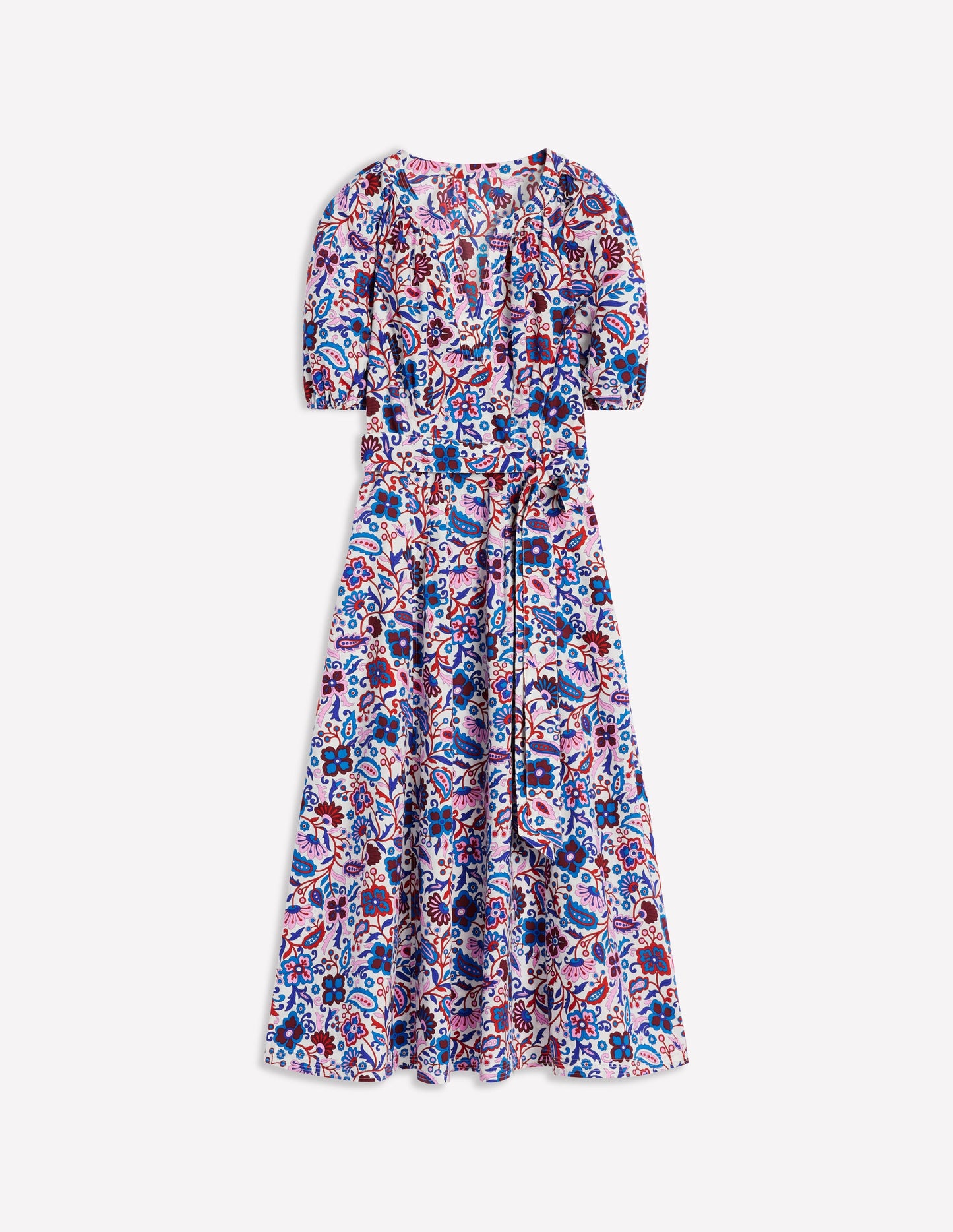 Robe midi à manches bouffantes en coton-Multi, motif Oriental Paradise