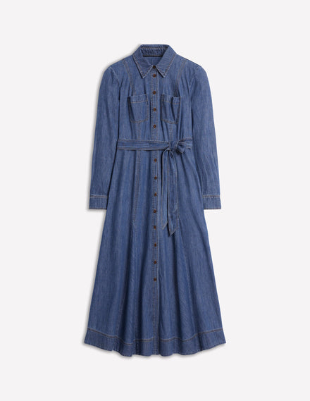 Tess Denim Midi Shirt Dress-Mid Vintage