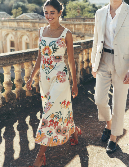 Ausgestelltes Kleid mit quadratischem Ausschnitt-Naturweiß, Tulpenfusion