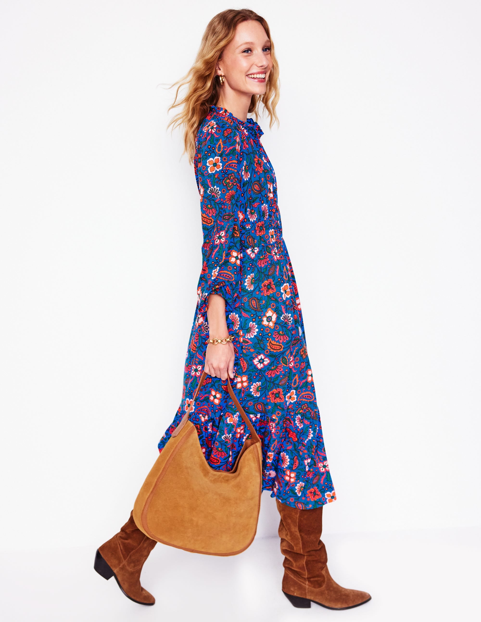Rosamund Jersey Midi Tea Dress-Blue,Oriental Paradise - Image 2