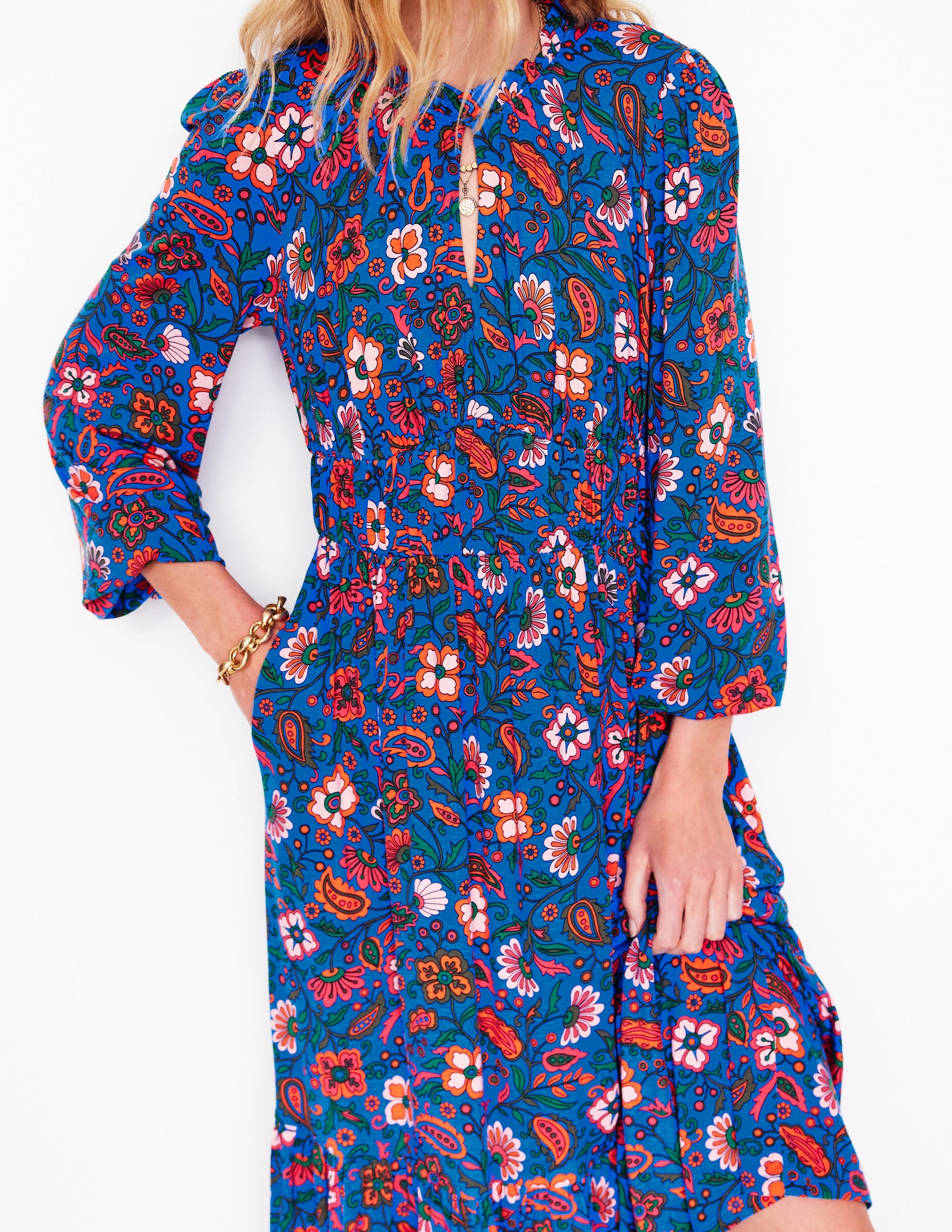 Rosamund Jersey Midi Tea Dress-Blue,Oriental Paradise - Image 3