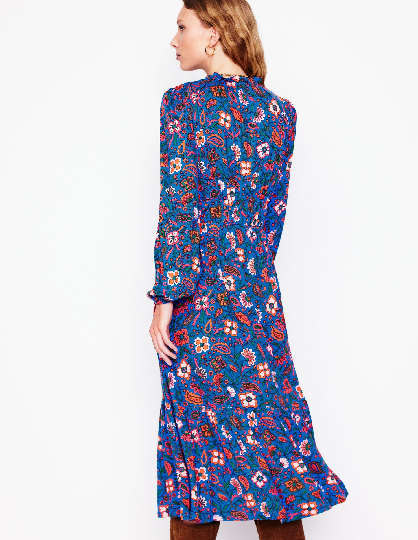 Rosamund Jersey Midi Tea Dress-Blue,Oriental Paradise