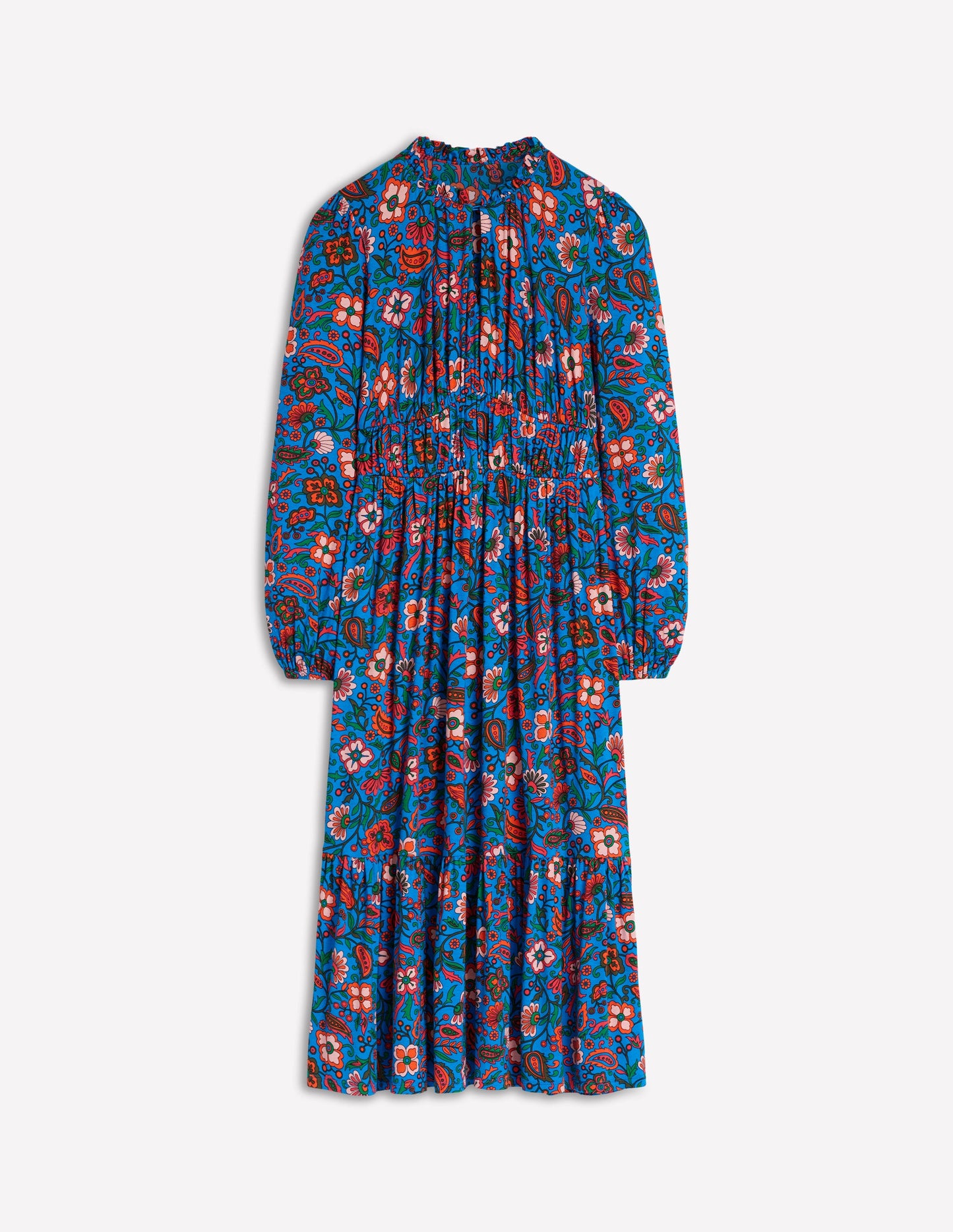 Rosamund Jersey Midi Tea Dress-Blue,Oriental Paradise