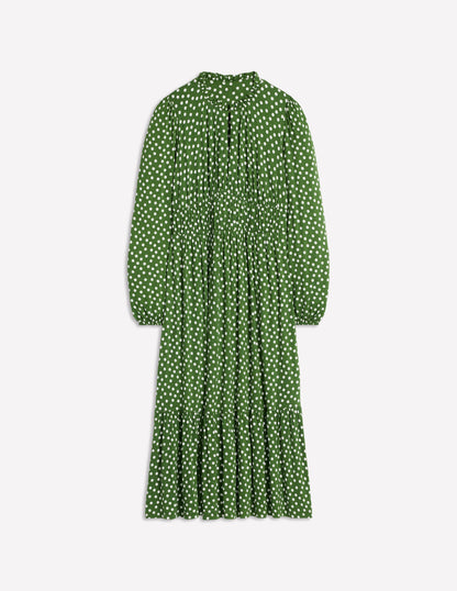 Robe midi style 40s Rosamund en jersey-Vert paradis, pois abstraits