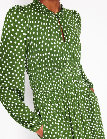 Robe midi style 40s Rosamund en jersey-Vert paradis, pois abstraits