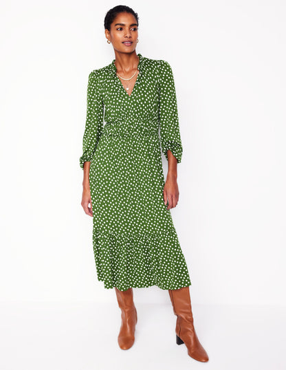 Robe midi style 40s Rosamund en jersey-Vert paradis, pois abstraits