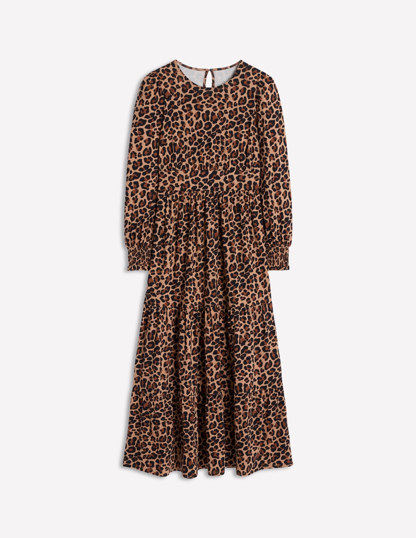 Robe Tabitha volantée en jersey-Camel et noir, motif Cheetah Pop