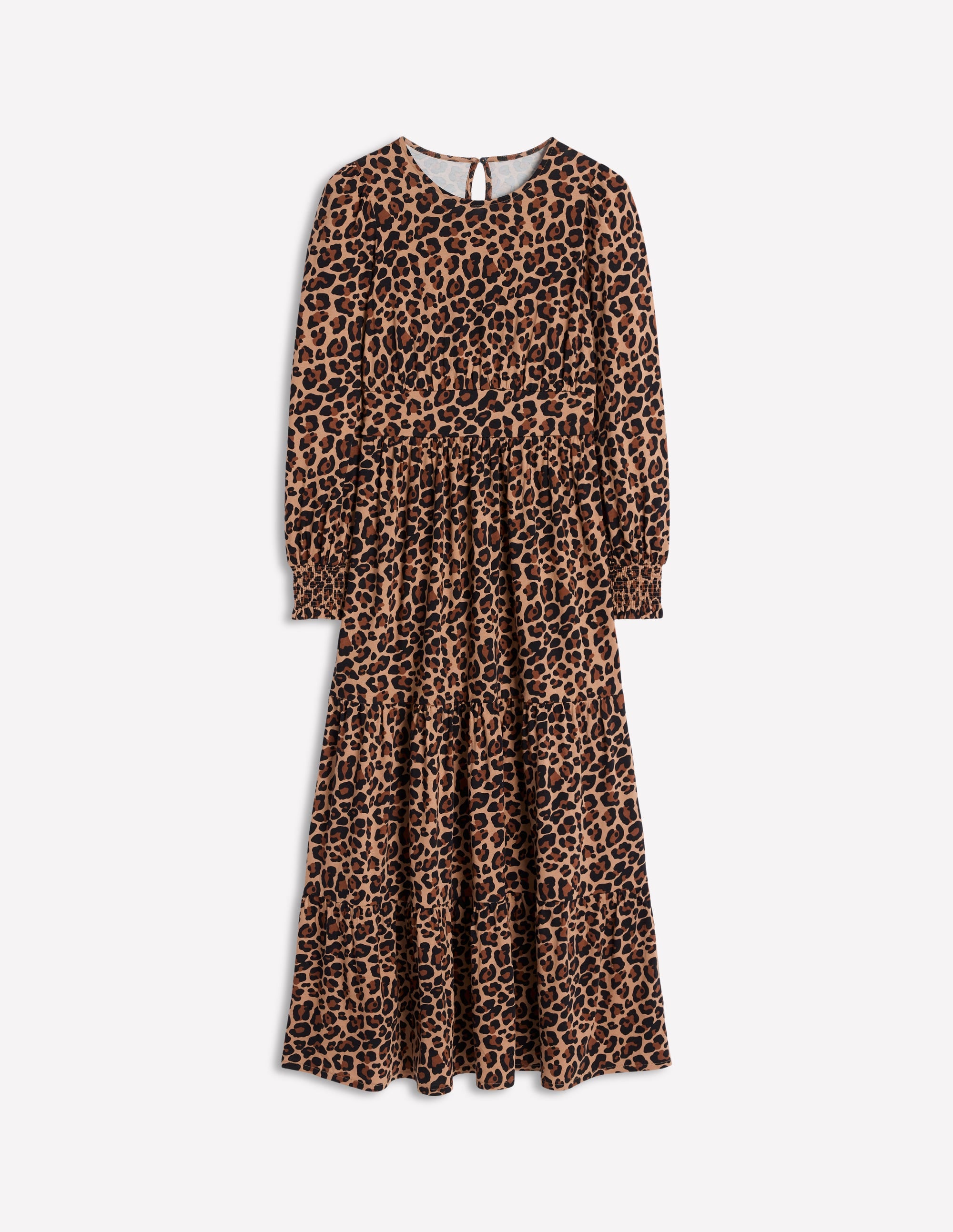 Tabitha Gestuftes Jerseykleid-Kamel und Schwarz, Gepard-Pop - Image 5
