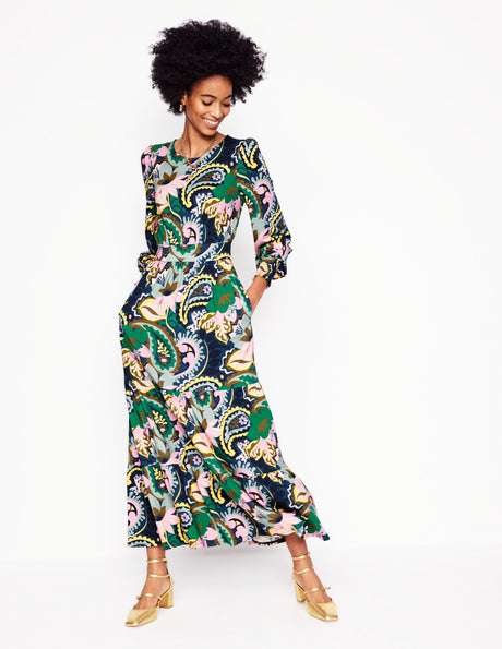 Robe Boden Femme - Taille 6R - Vert Viscose - Manches 3/4 - Occasion Très Bon état