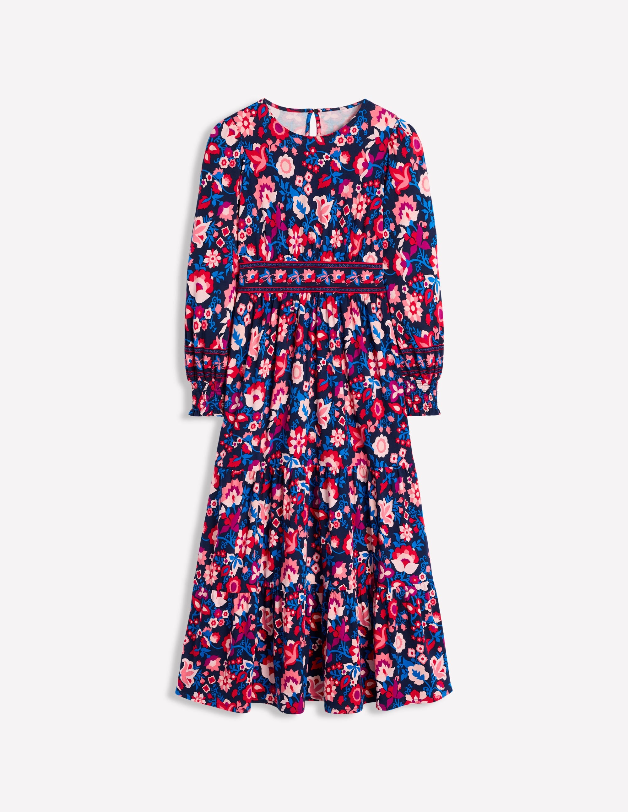 Robe Tabitha volantée en jersey-Bleu marine universitaire, motif Garden Vine - Image 6