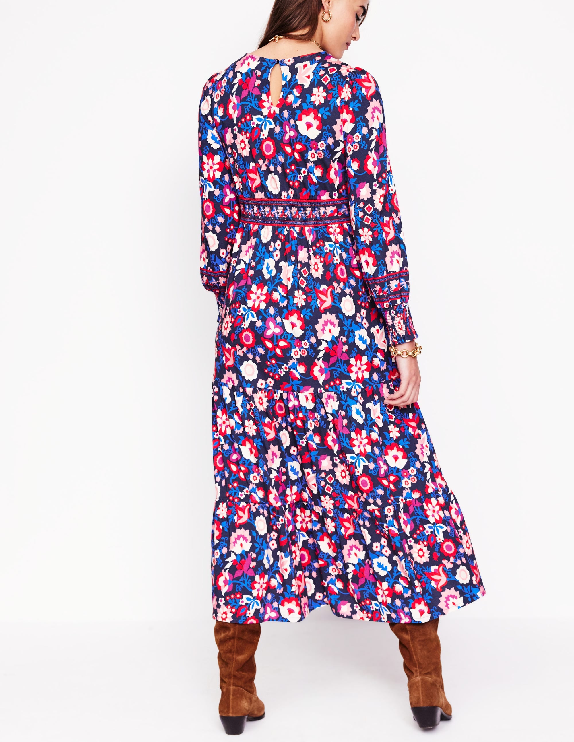 Robe Tabitha volantée en jersey-Bleu marine universitaire, motif Garden Vine - Image 4