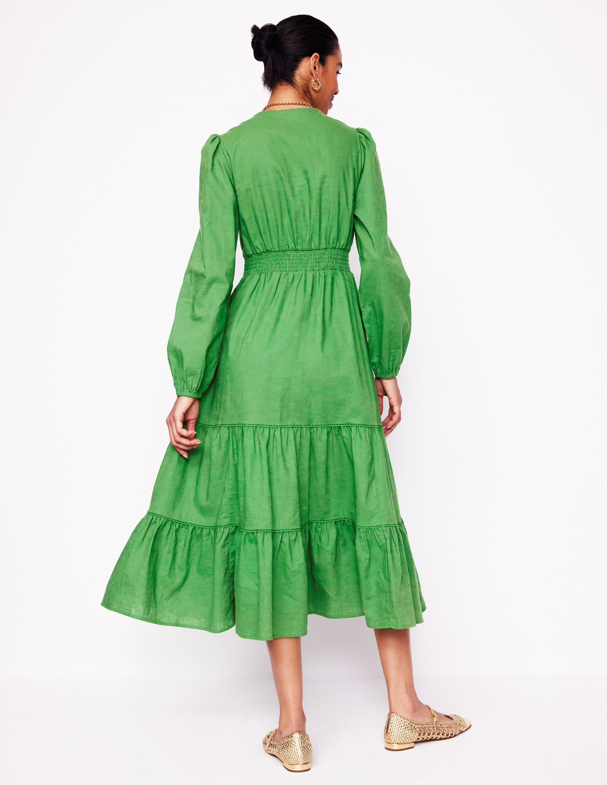Robe midi Violet en lin mélangé-Vert paradis - Image 3