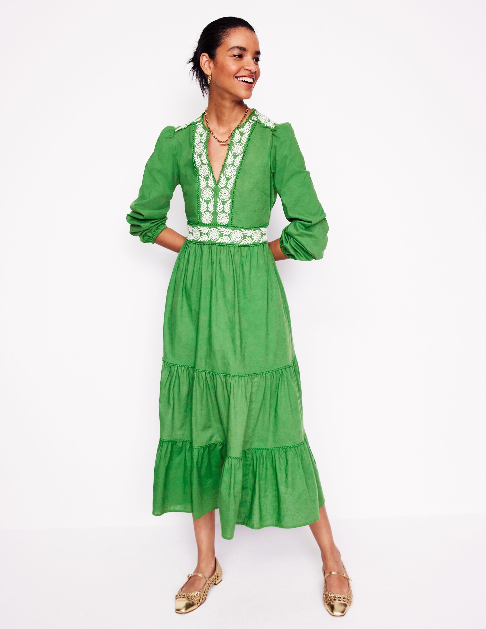 Robe midi Violet en lin mélangé-Vert paradis - Image 4