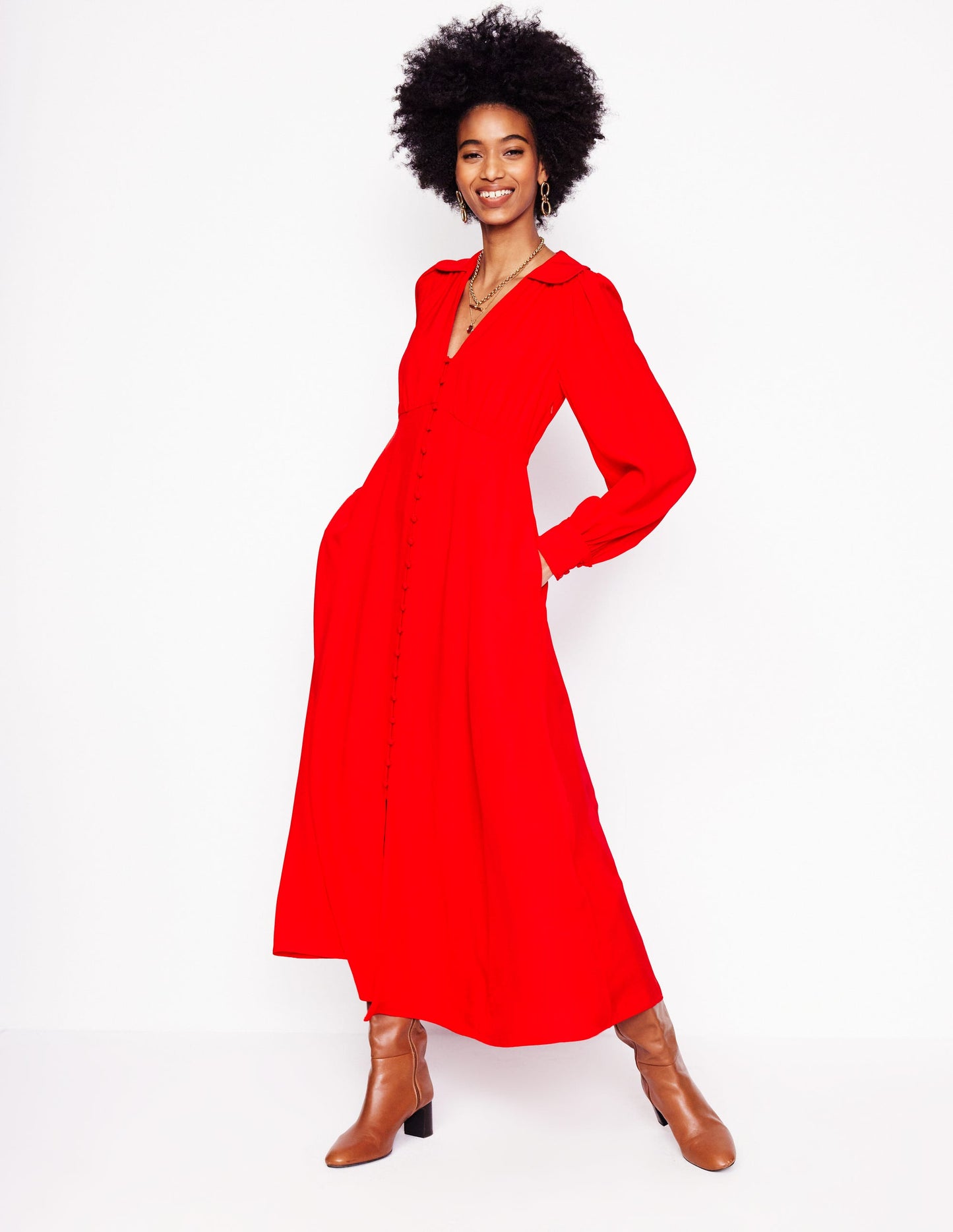 Scalloped Collar Tea Dress-Poppy Red