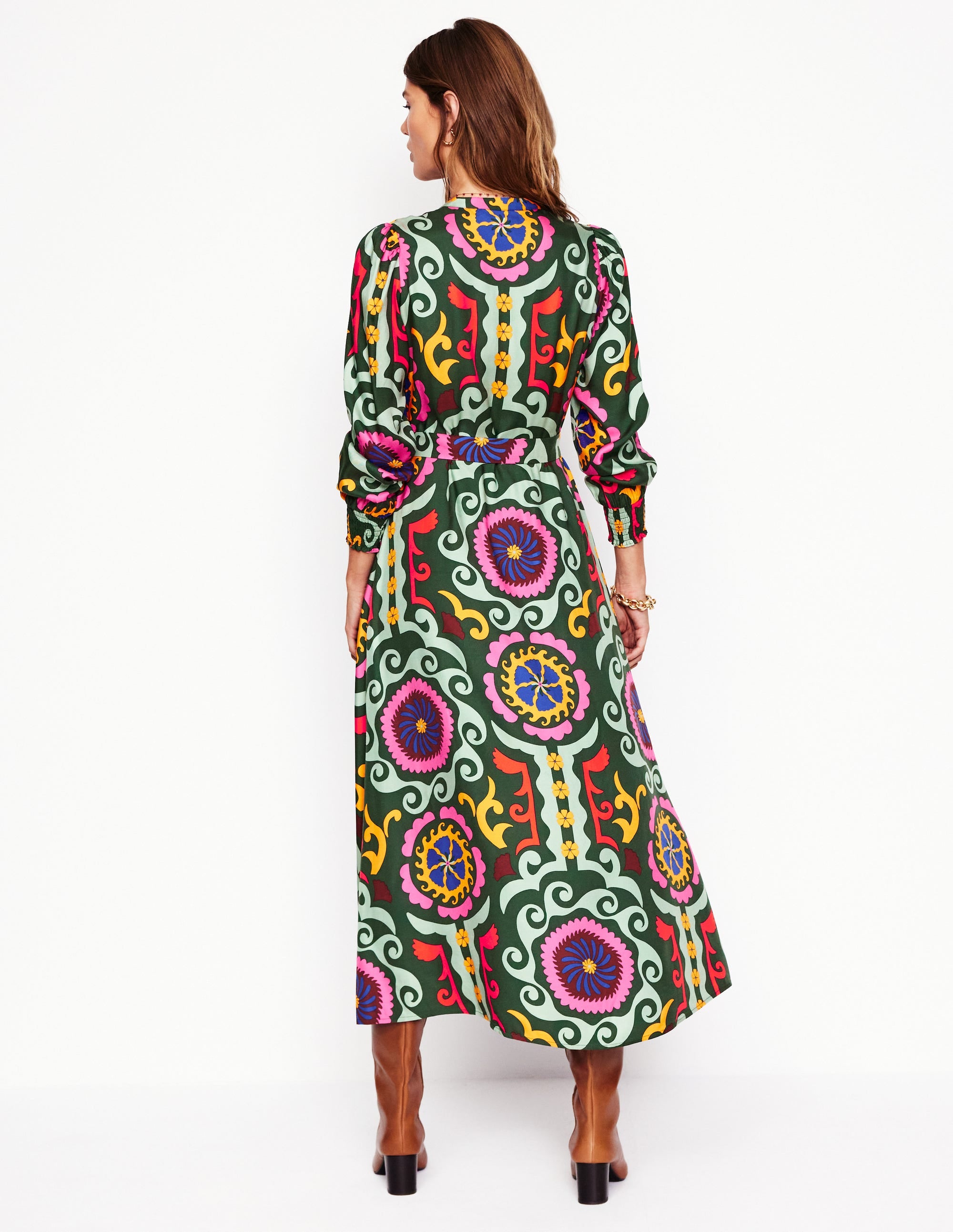 Robe-chemise Ruby sans col-Vert, motif Ornamental Wave - Image 4