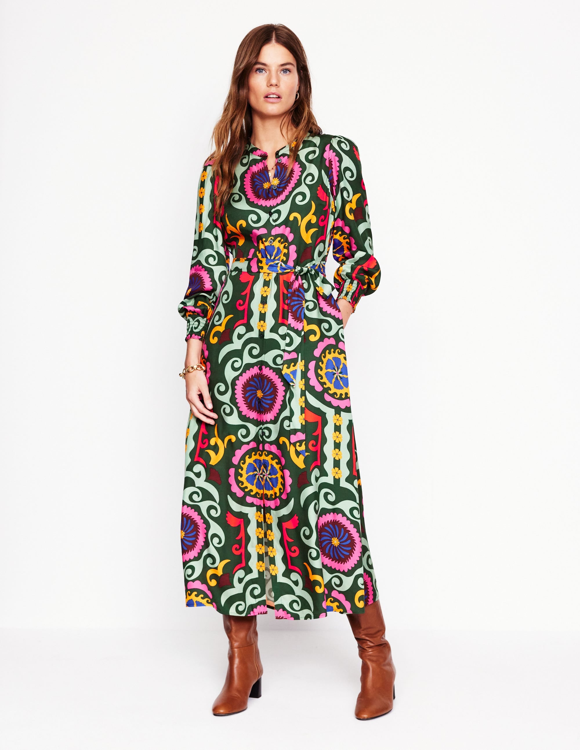 Robe-chemise Ruby sans col-Vert, motif Ornamental Wave - Image 5