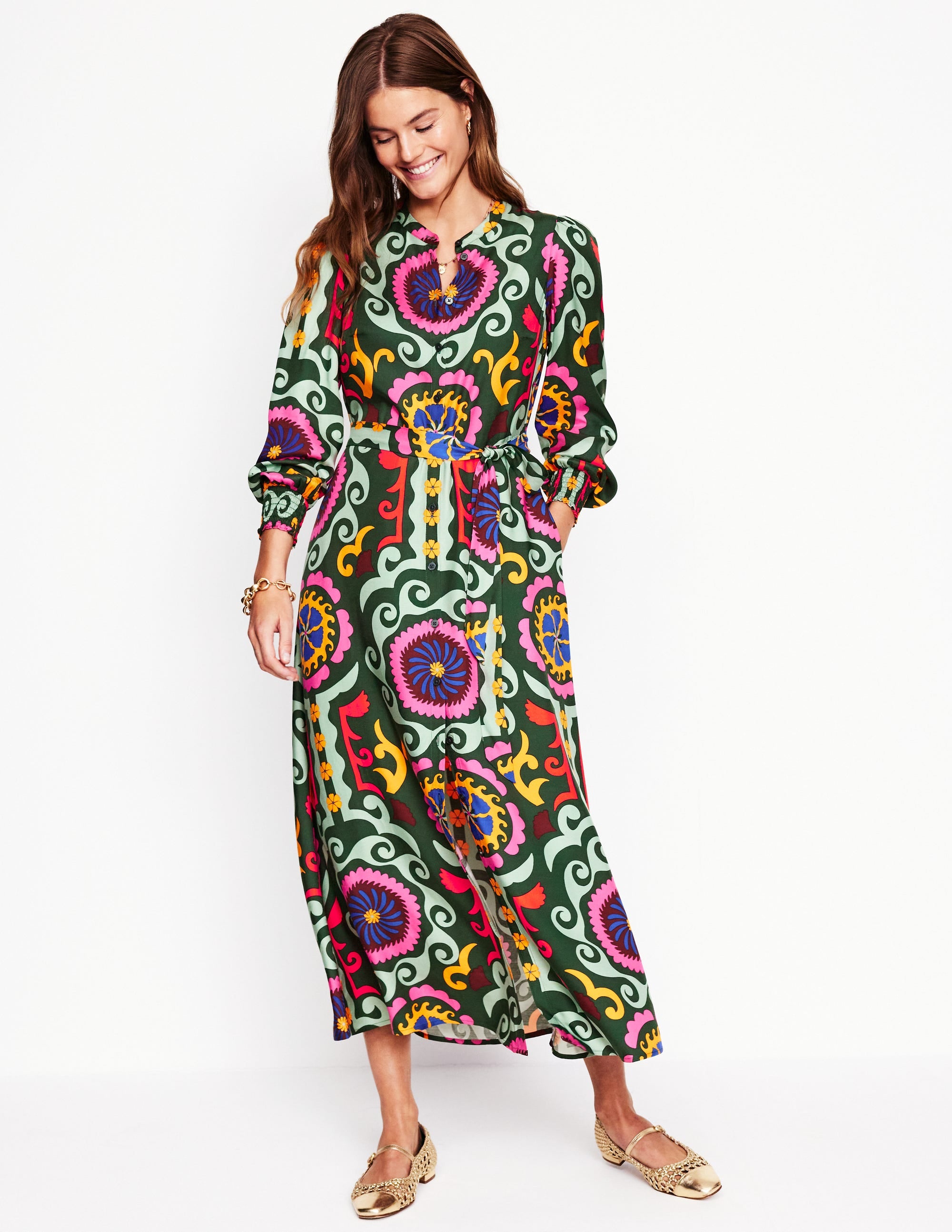 Robe-chemise Ruby sans col-Vert, motif Ornamental Wave - Image 6