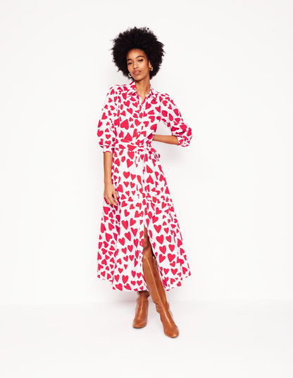 Robe-chemise Clara en coton-Ivoire, motif Heart Cluster