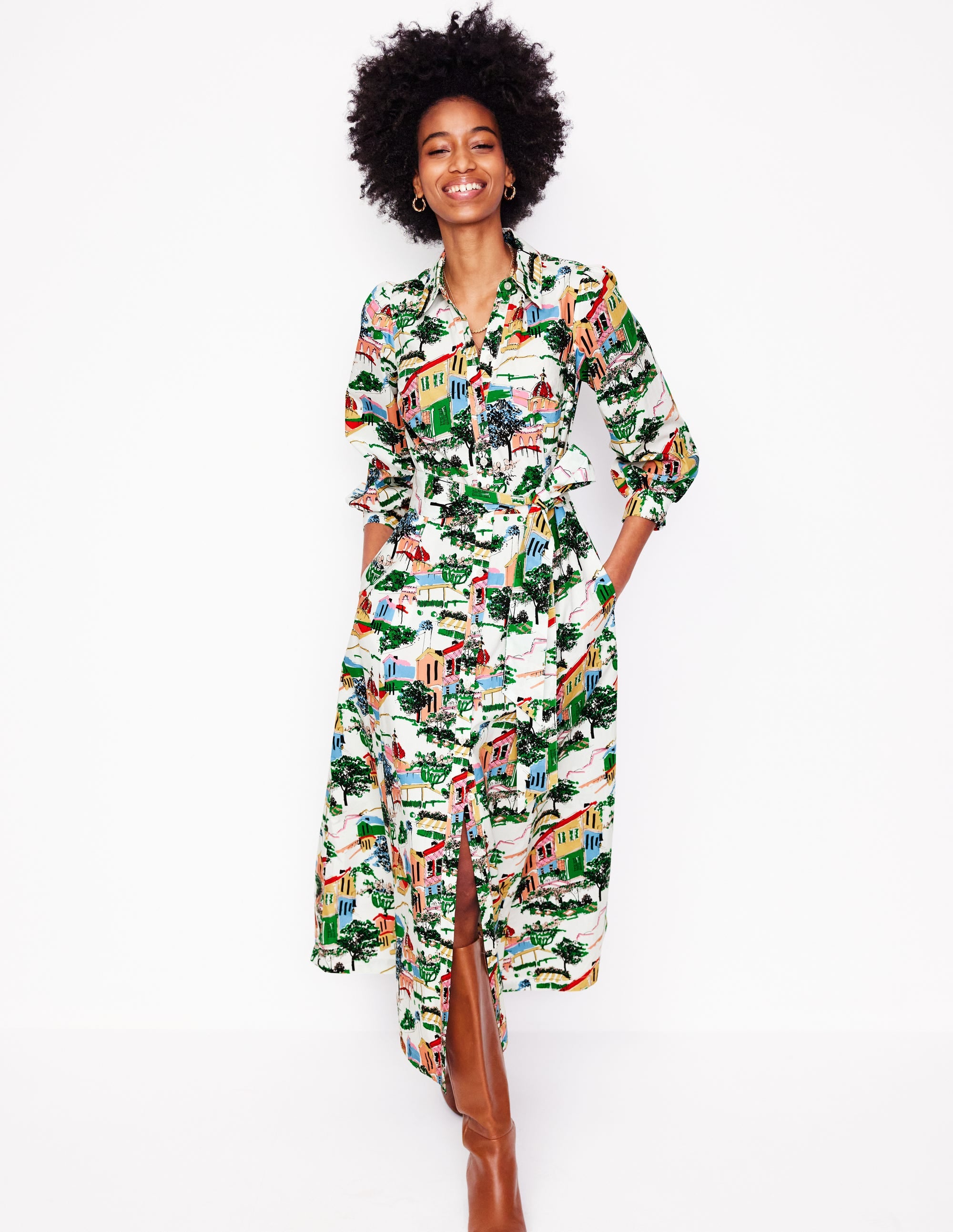 Robe-chemise Clara en coton-Multi, motif Painted Village - Image 1