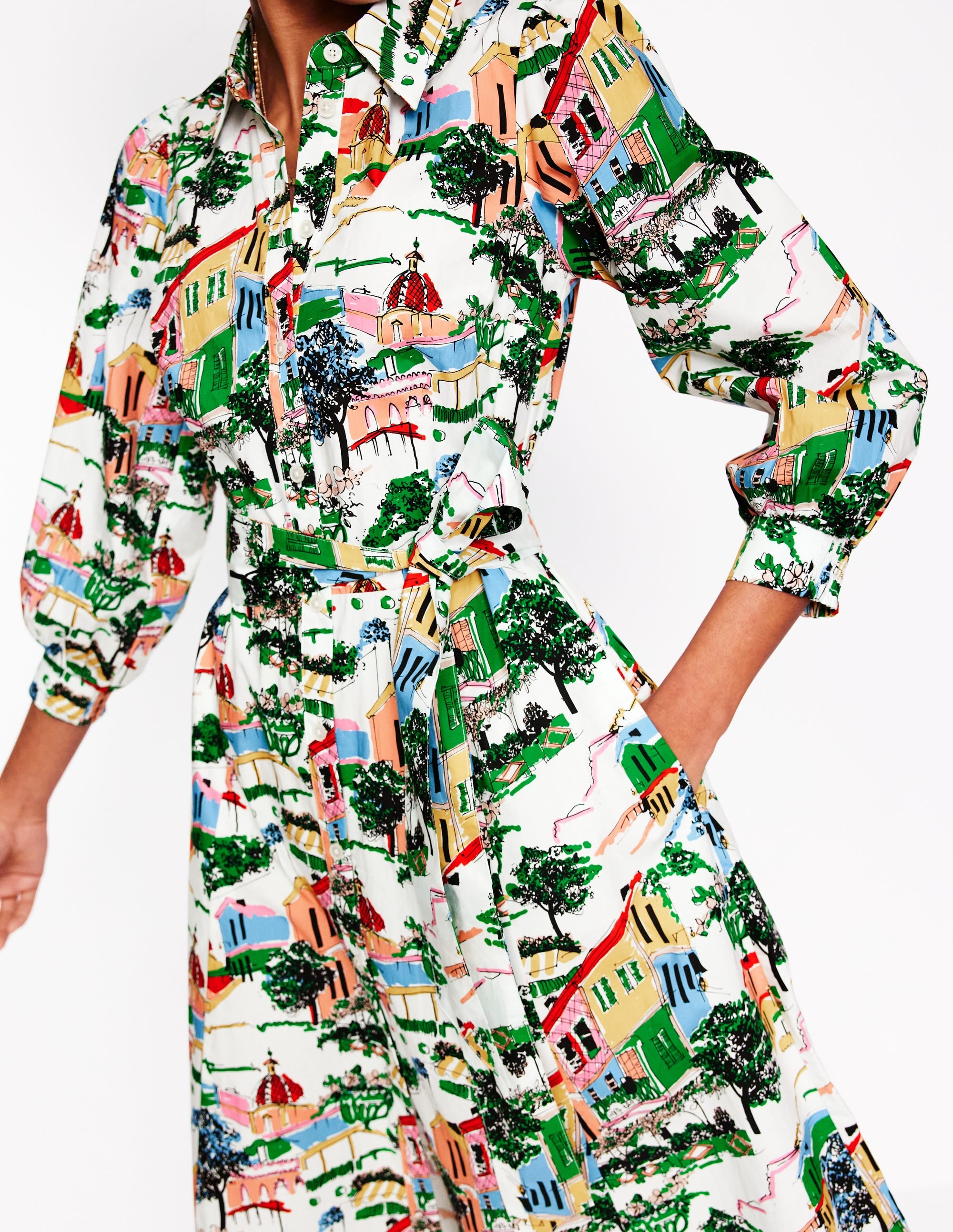 Robe-chemise Clara en coton-Multi, motif Painted Village - Image 2